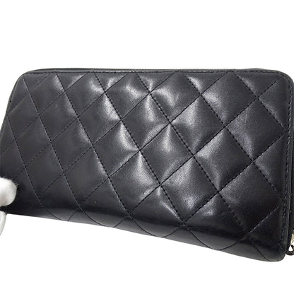 CHANEL シャネル 長財布 カンボン ブラック シルバー金具 ラムスキン レディース 【中古】