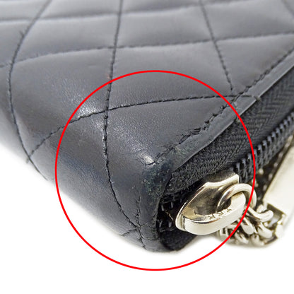 CHANEL シャネル 長財布 カンボン ブラック シルバー金具 ラムスキン レディース 【中古】
