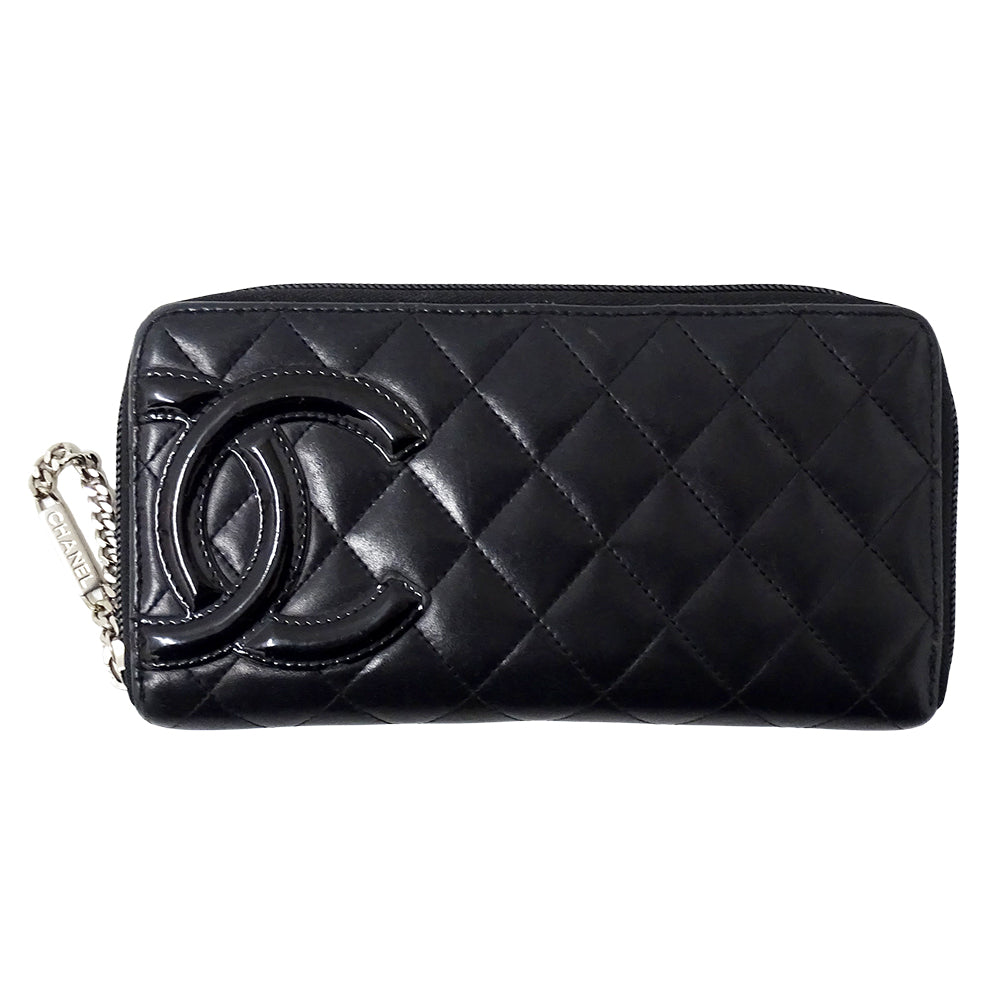 CHANEL シャネル 長財布 カンボン ブラック シルバー金具 ラムスキン レディース 【中古】
