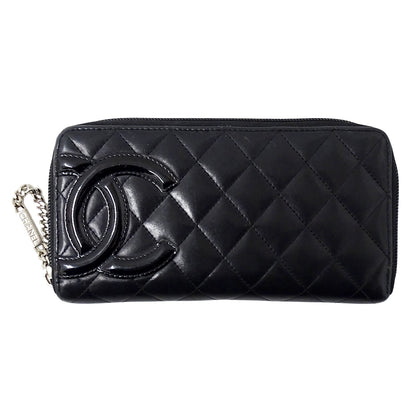 CHANEL シャネル 長財布 カンボン ブラック シルバー金具 ラムスキン レディース 【中古】