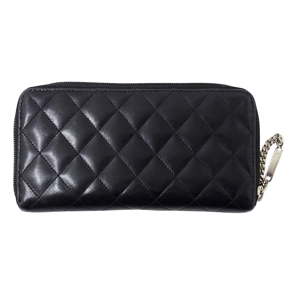 CHANEL シャネル 長財布 カンボン ブラック シルバー金具 ラムスキン レディース 【中古】