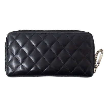 CHANEL シャネル 長財布 カンボン ブラック シルバー金具 ラムスキン レディース 【中古】