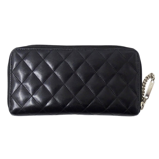 CHANEL シャネル 長財布 カンボン ブラック シルバー金具 ラムスキン レディース 【中古】