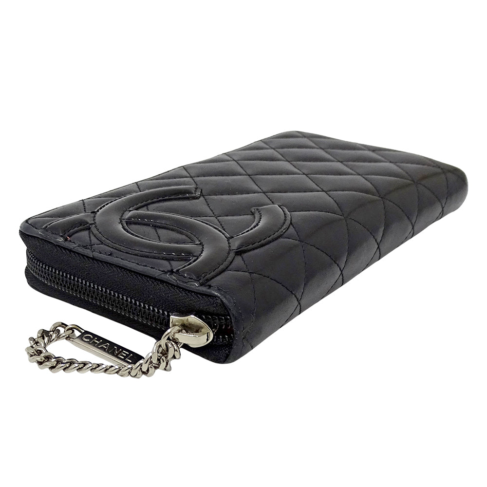 CHANEL シャネル 長財布 カンボン ブラック シルバー金具 ラムスキン レディース 【中古】