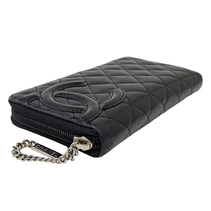 CHANEL シャネル 長財布 カンボン ブラック シルバー金具 ラムスキン レディース 【中古】