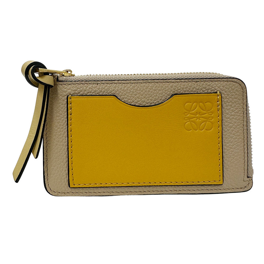 LOEWE ロエベ フラグメントケース コインケース アナグラム グレージュ イエロー レザー レディース 【中古】