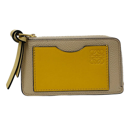 LOEWE ロエベ フラグメントケース コインケース アナグラム グレージュ イエロー レザー レディース 【中古】