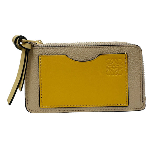 LOEWE ロエベ フラグメントケース コインケース アナグラム グレージュ イエロー レザー レディース 【中古】