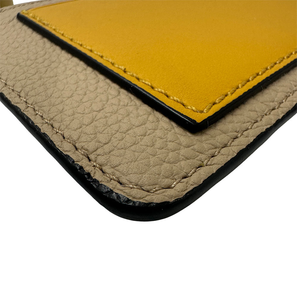 LOEWE ロエベ フラグメントケース コインケース アナグラム グレージュ イエロー レザー レディース 【中古】