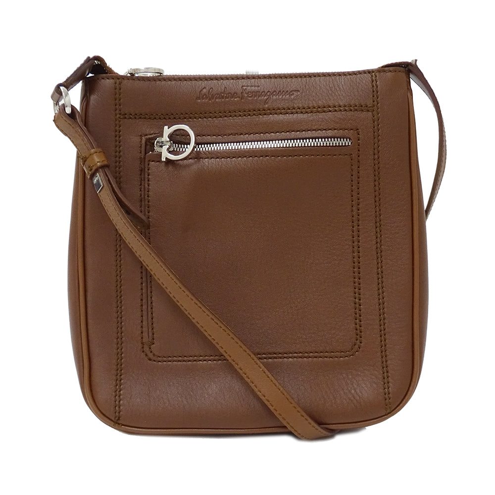 Ferragamo フェラガモ ショルダーバッグ ガンチーニ ブラウン 茶色 レザー レディース 【中古】