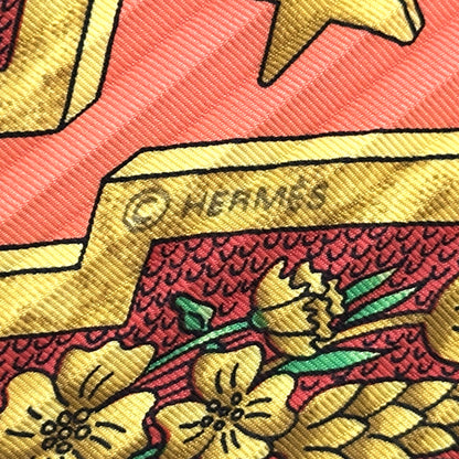 HERMES エルメス プリーツカレ CARPE DIEM 今日一日を楽しむ スカーフ ベージュ オレンジ シルク レディース 【中古】