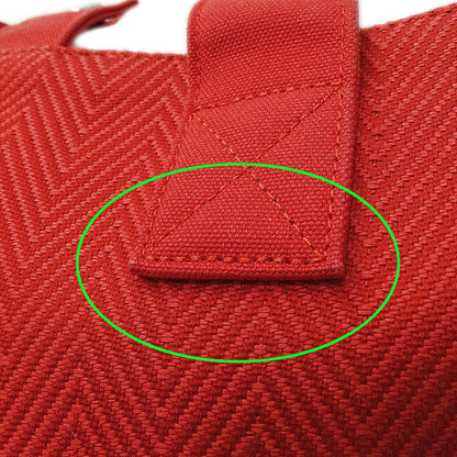 HERMES エルメス パニエドプラージュ PM トートバッグ レッド シルバー金具 トワルシェブロン レディース 【中古】