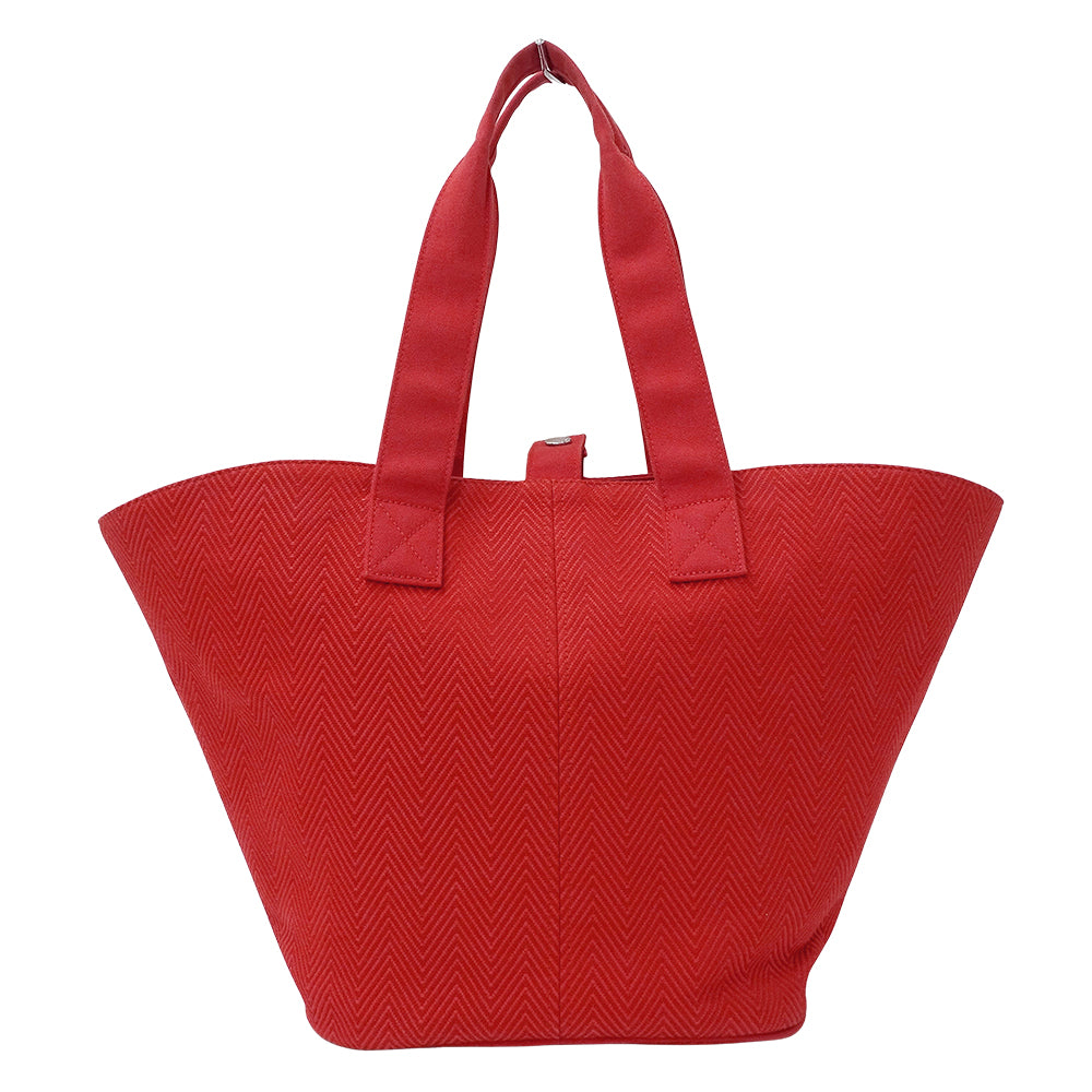 HERMES エルメス パニエドプラージュ PM トートバッグ レッド シルバー金具 トワルシェブロン レディース 【中古】
