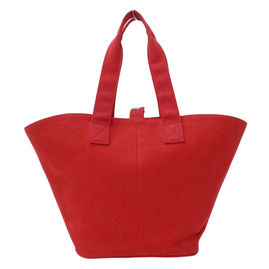 HERMES エルメス パニエドプラージュ PM トートバッグ レッド シルバー金具 トワルシェブロン レディース 【中古】