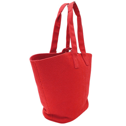 HERMES エルメス パニエドプラージュ PM トートバッグ レッド シルバー金具 トワルシェブロン レディース 【中古】