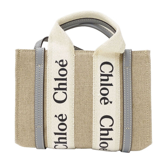 Chloe クロエ ウッディ ミニ 2wayバッグ ベージュ グレー キャンバス レディース 【中古】