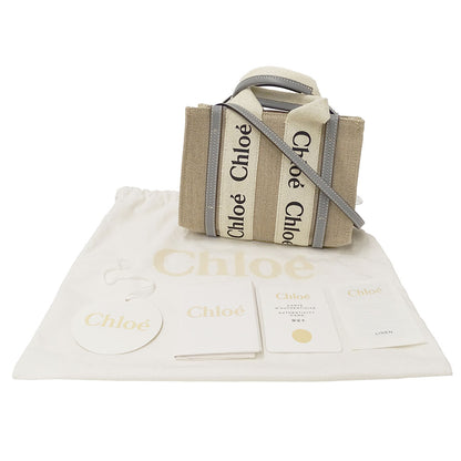 Chloe クロエ ウッディ ミニ 2wayバッグ ベージュ グレー キャンバス レディース 【中古】