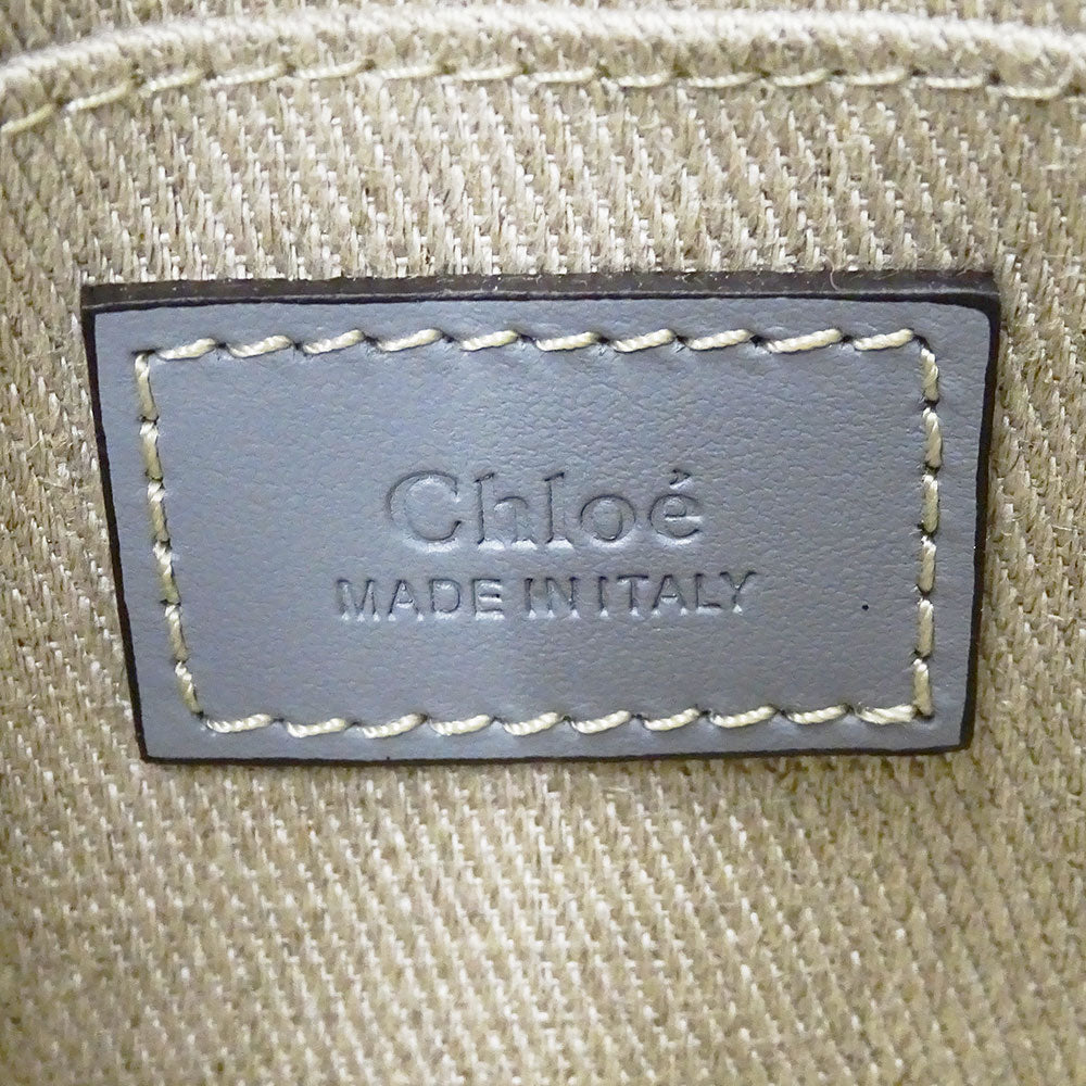 Chloe クロエ ウッディ ミニ 2wayバッグ ベージュ グレー キャンバス レディース 【中古】