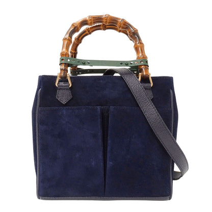 GUCCI グッチ 2wayバッグ バンブー ネイビー 000・123 スエード レディース 【中古】