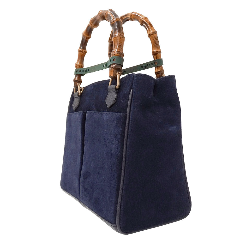 GUCCI グッチ 2wayバッグ バンブー ネイビー 000・123 スエード レディース 【中古】