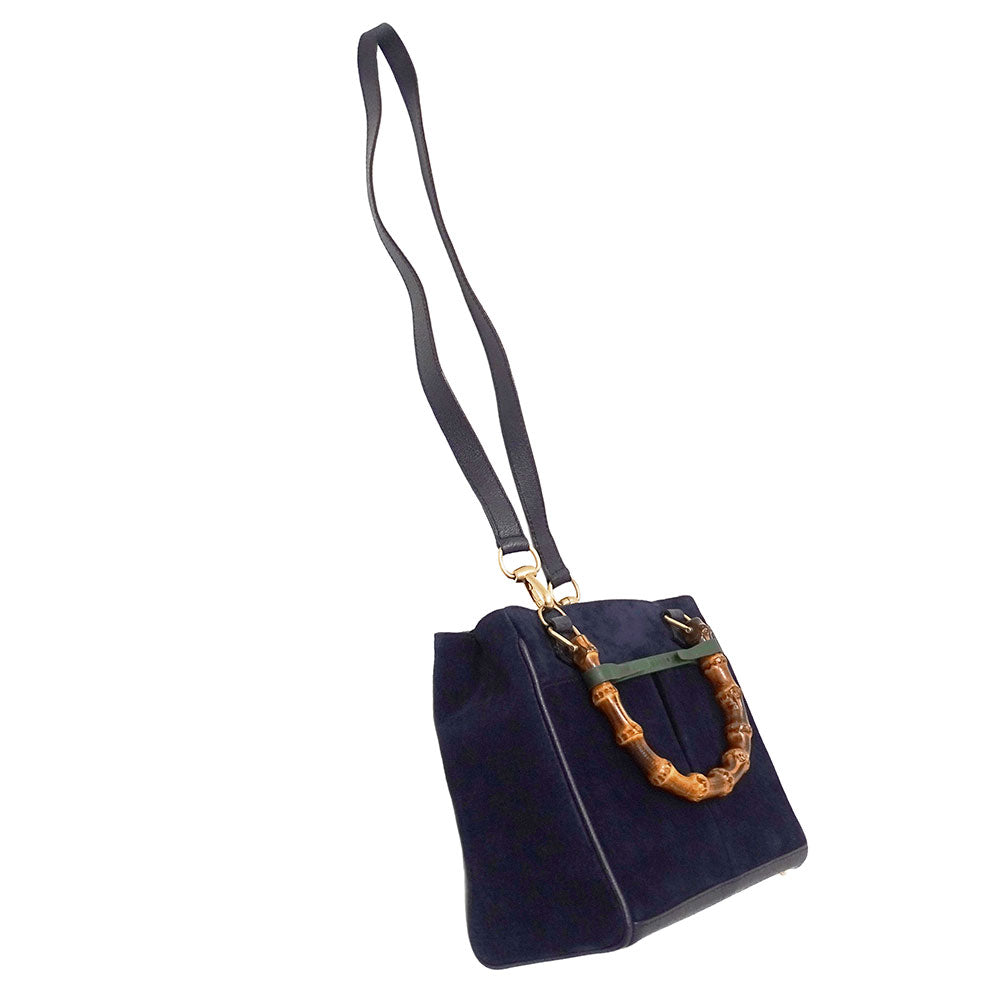 GUCCI グッチ 2wayバッグ バンブー ネイビー 000・123 スエード レディース 【中古】