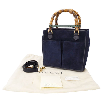GUCCI グッチ 2wayバッグ バンブー ネイビー 000・123 スエード レディース 【中古】