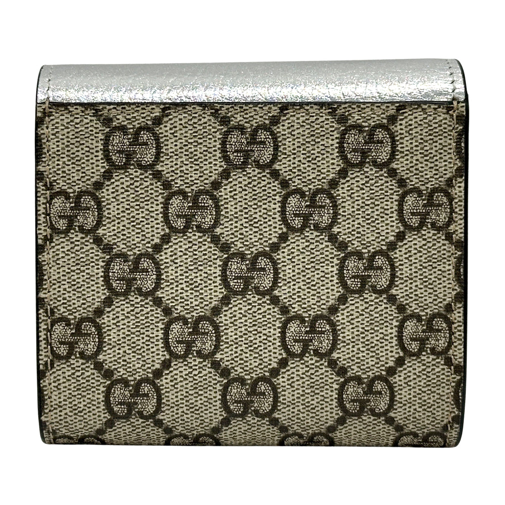 GUCCI グッチ 三つ折り財布 GGスプリーム プチマーモント シルバー ベージュ 598587 PVC レディース メンズ 【中古】