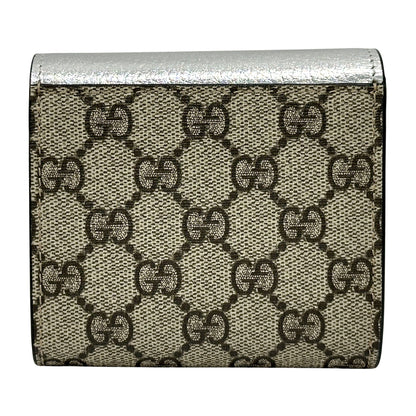 GUCCI グッチ 三つ折り財布 GGスプリーム プチマーモント シルバー ベージュ 598587 PVC レディース メンズ 【中古】