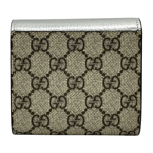 GUCCI グッチ 三つ折り財布 GGスプリーム プチマーモント シルバー ベージュ 598587 PVC レディース メンズ 【中古】