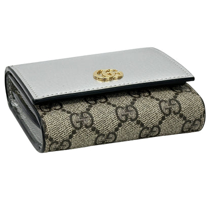 GUCCI グッチ 三つ折り財布 GGスプリーム プチマーモント シルバー ベージュ 598587 PVC レディース メンズ 【中古】