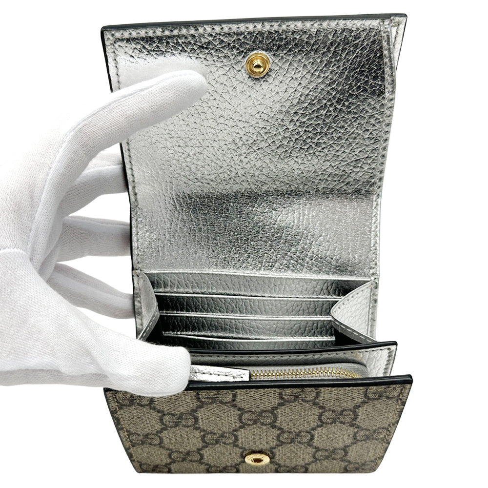 GUCCI グッチ 三つ折り財布 GGスプリーム プチマーモント シルバー ベージュ 598587 PVC レディース メンズ 【中古】
