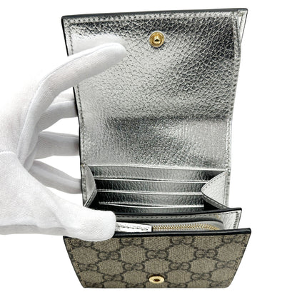 GUCCI グッチ 三つ折り財布 GGスプリーム プチマーモント シルバー ベージュ 598587 PVC レディース メンズ 【中古】