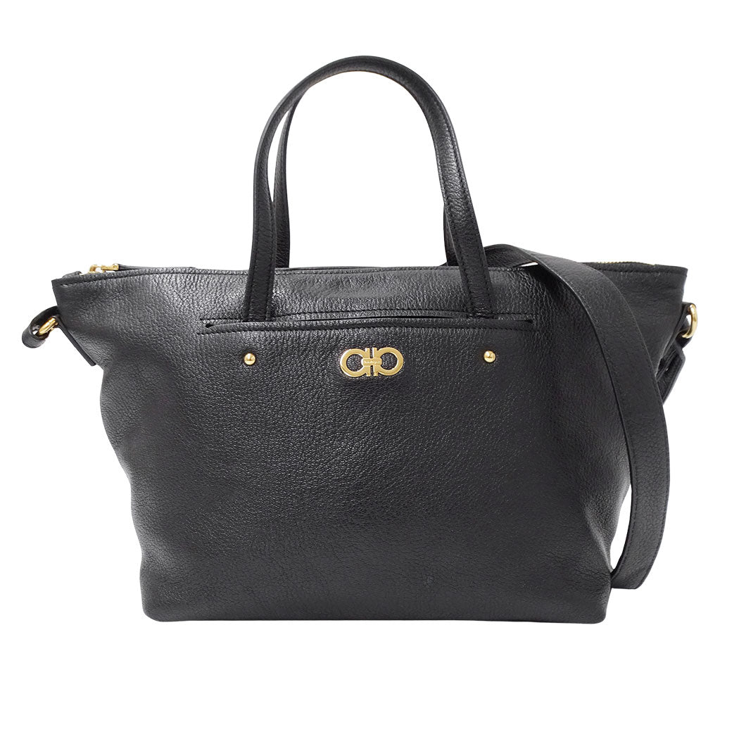 Ferragamo フェラガモ 2wayバッグ ダブルガンチーニ ブラック レザー レディース 【中古】