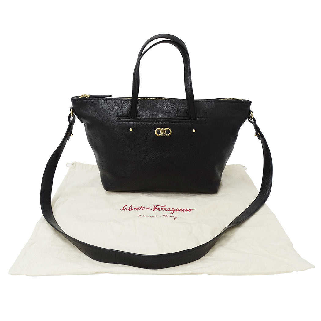 Ferragamo フェラガモ 2wayバッグ ダブルガンチーニ ブラック レザー レディース 【中古】