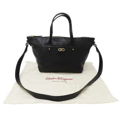Ferragamo フェラガモ 2wayバッグ ダブルガンチーニ ブラック レザー レディース 【中古】