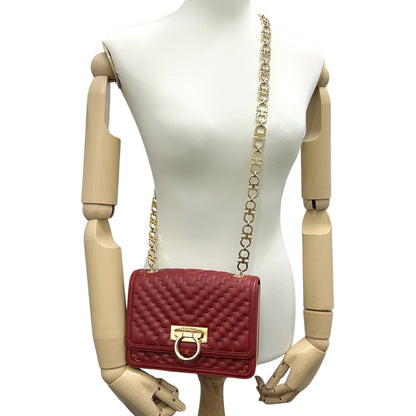Ferragamo フェラガモ ショルダーバッグ ガンチーニ　ダブルガンチーニ レッド マルチカラー レザー レディース 【中古】