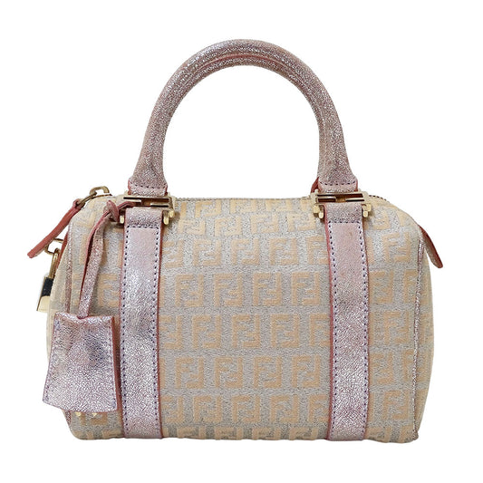 FENDI フェンディ ハンドバッグ ズッキーノ ピンク ベージュ キャンバス レディース 【中古】