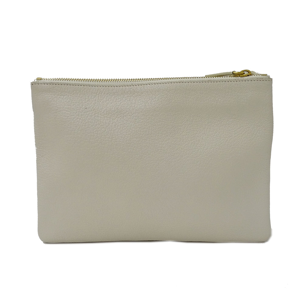 CELINE セリーヌ トリオ ラージ ショルダーバッグ ホワイト 白 レザー レディース 【中古】