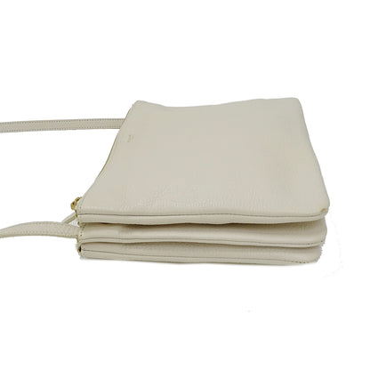 CELINE セリーヌ トリオ ラージ ショルダーバッグ ホワイト 白 レザー レディース 【中古】