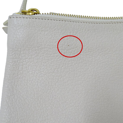 CELINE セリーヌ トリオ ラージ ショルダーバッグ ホワイト 白 レザー レディース 【中古】
