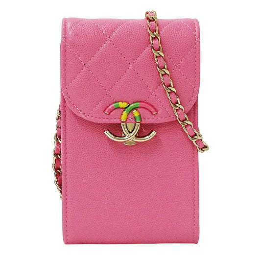 CHANEL シャネル ショルダーバッグ マトラッセ ピンク ゴールド金具 キャビアスキン レディース 【中古】