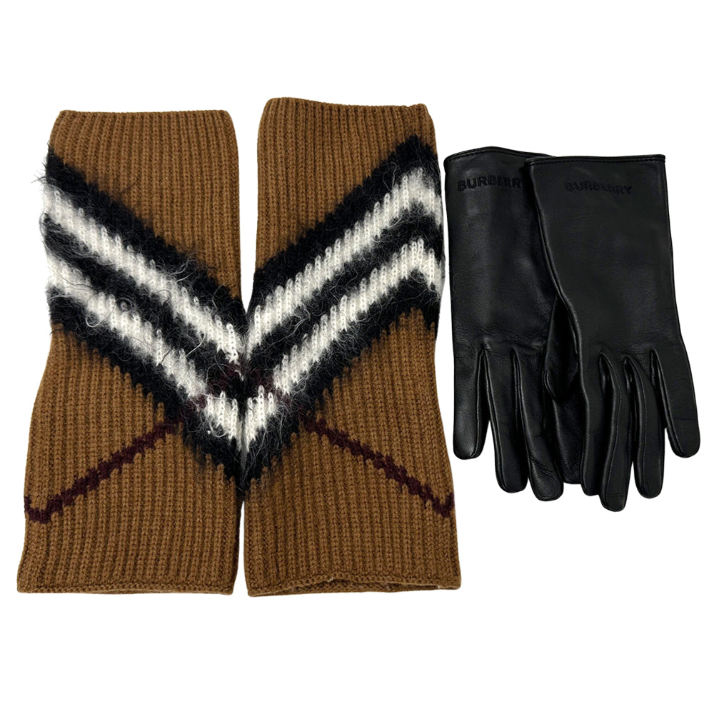 BURBERRY バーバリー グローブセット 手袋 ブラウン ブラック ウール レディース 【中古】