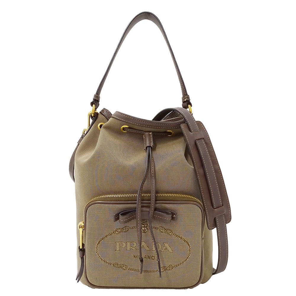 PRADA プラダ 2wayバッグ ロゴジャガード ベージュ ブラウン 1BH097 キャンバス レディース 【中古】