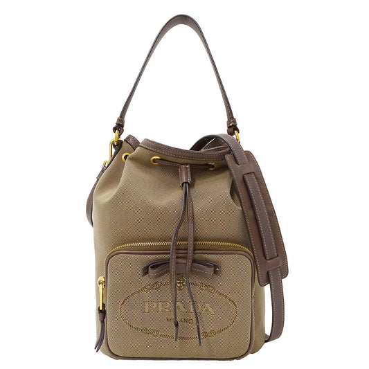 PRADA プラダ 2wayバッグ ロゴジャガード ベージュ ブラウン 1BH097 キャンバス レディース 【中古】