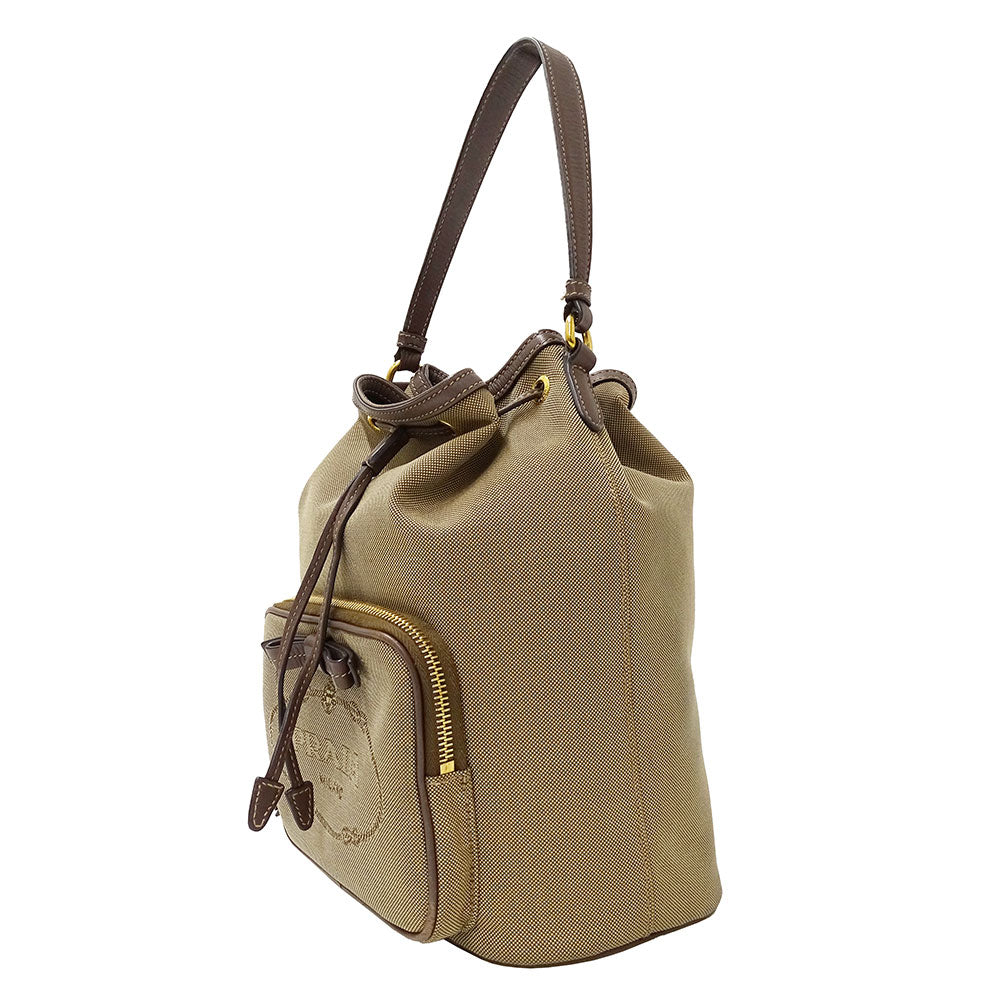 PRADA プラダ 2wayバッグ ロゴジャガード ベージュ ブラウン 1BH097 キャンバス レディース 【中古】
