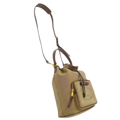 PRADA プラダ 2wayバッグ ロゴジャガード ベージュ ブラウン 1BH097 キャンバス レディース 【中古】