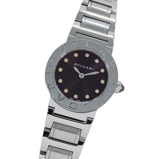 BVLGARI ブルガリ ブルガリブルガリ BBL26S レディース 腕時計 クオーツ QZ ステンレス SS 12P ダイヤモンド パープル 磨き済み 【中古】