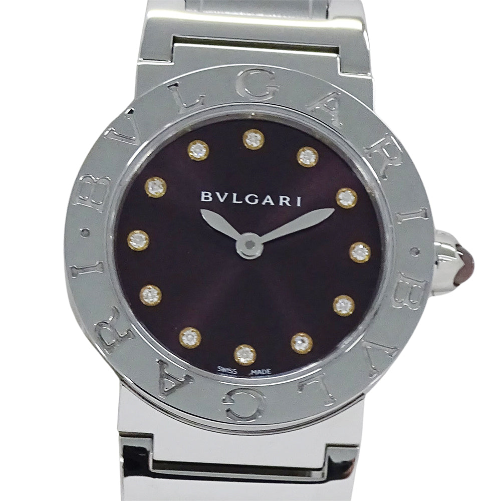 BVLGARI ブルガリ ブルガリブルガリ BBL26S レディース 腕時計 クオーツ QZ ステンレス SS 12P ダイヤモンド パープル 磨き済み 【中古】