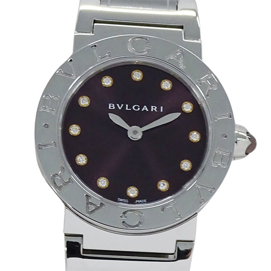 BVLGARI ブルガリ ブルガリブルガリ BBL26S レディース 腕時計 クオーツ QZ ステンレス SS 12P ダイヤモンド パープル 磨き済み 【中古】