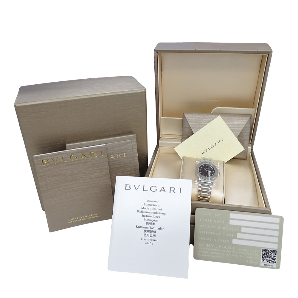 BVLGARI ブルガリ ブルガリブルガリ BBL26S レディース 腕時計 クオーツ QZ ステンレス SS 12P ダイヤモンド パープル 磨き済み 【中古】